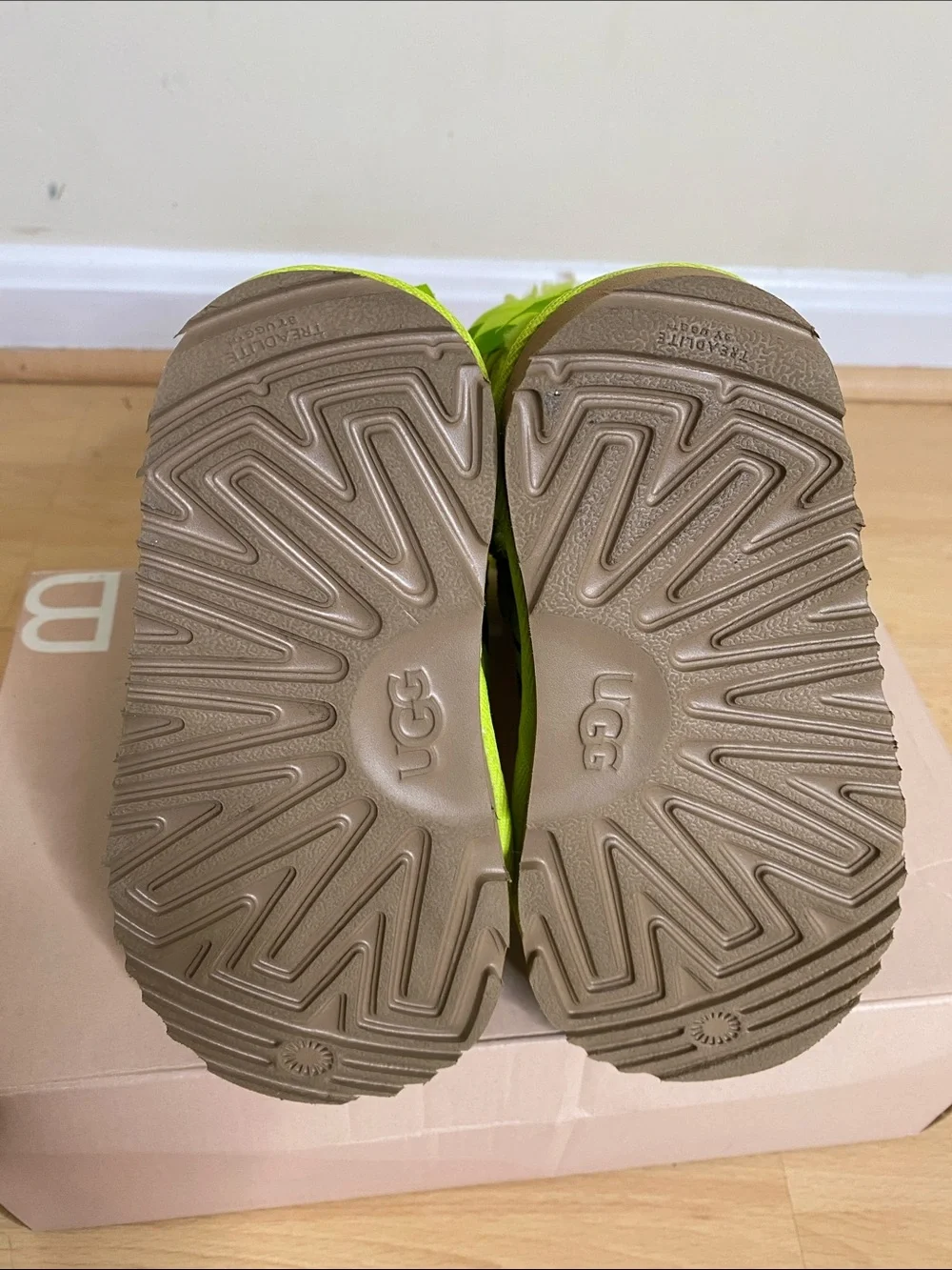 UGG Neon Lime Multi‑Pattern Kids Shearling Boots